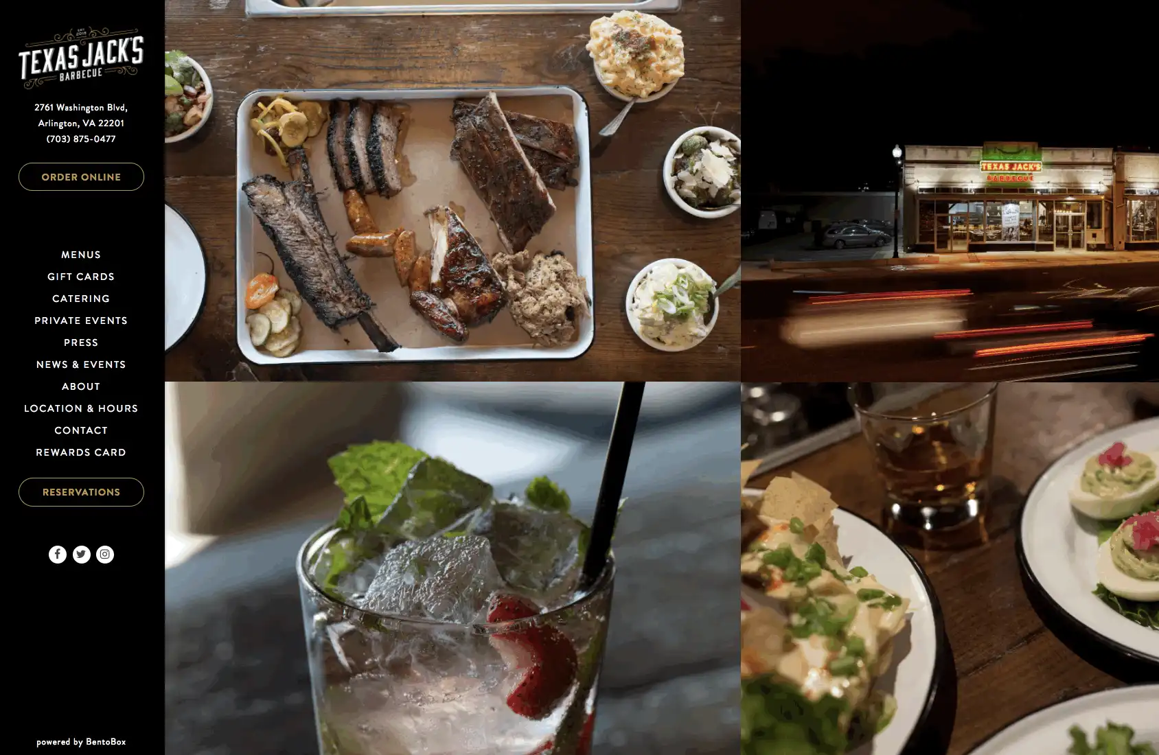 A screenshot of a restaurant website.