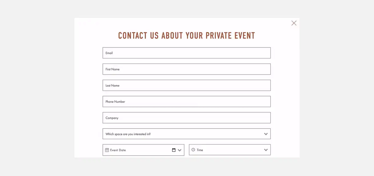 Restaurant events inquiry form