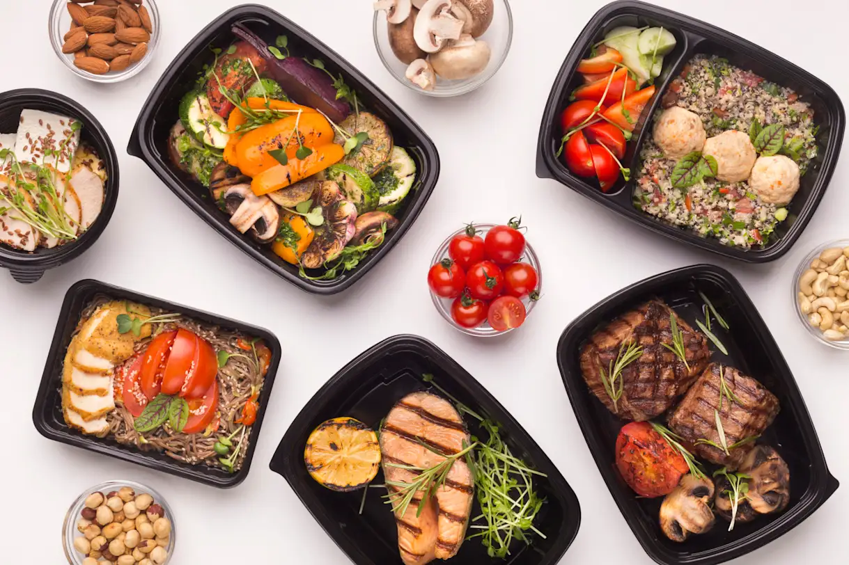 a bunch of different types of food