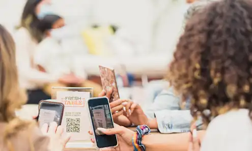 A group of diners using qr codes to view menus