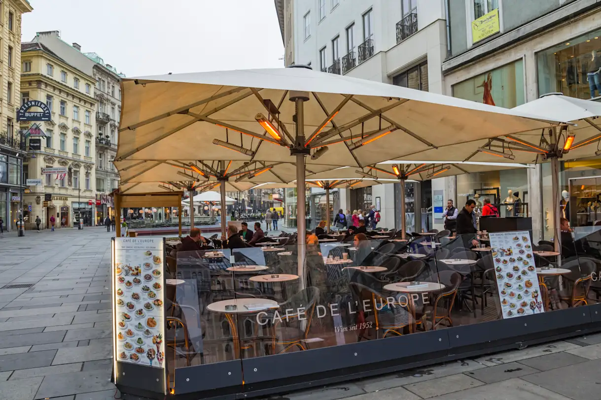 An example of a heated outdoor patio in front of a restaurant