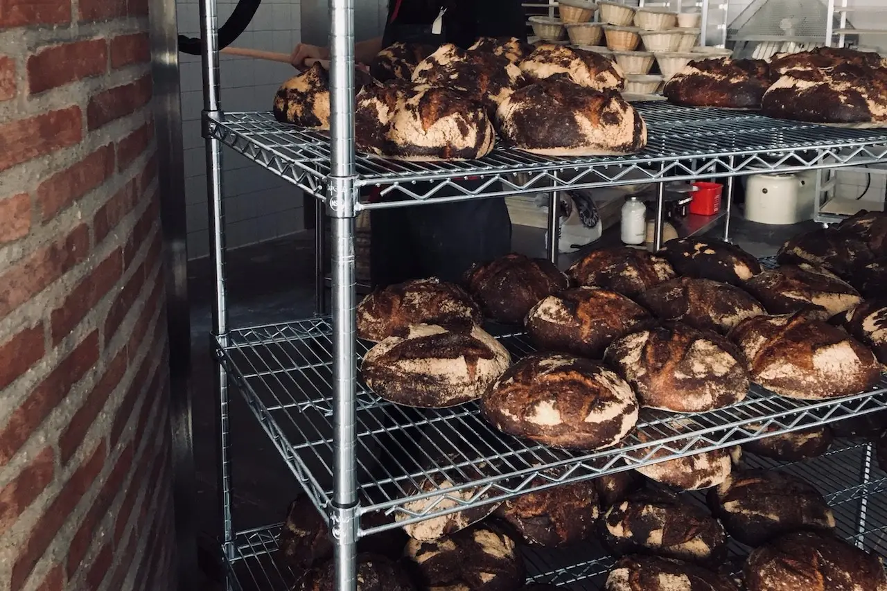 a baked bread on a rack