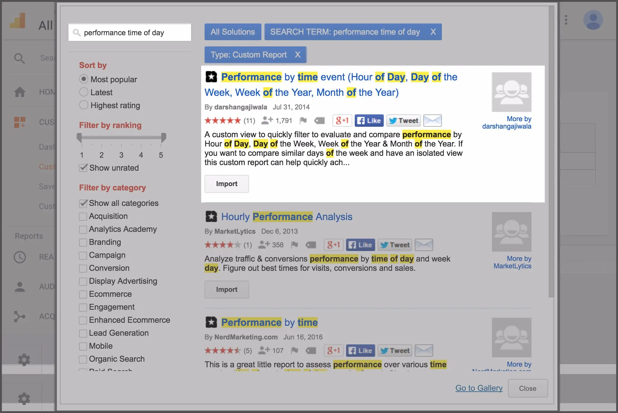 Google Analytics dashboard