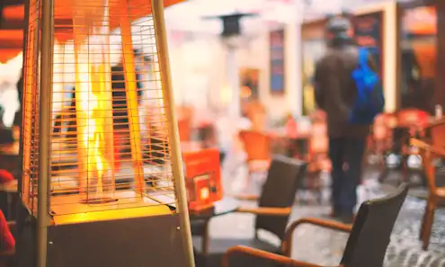An outdoor heater at a restaurant