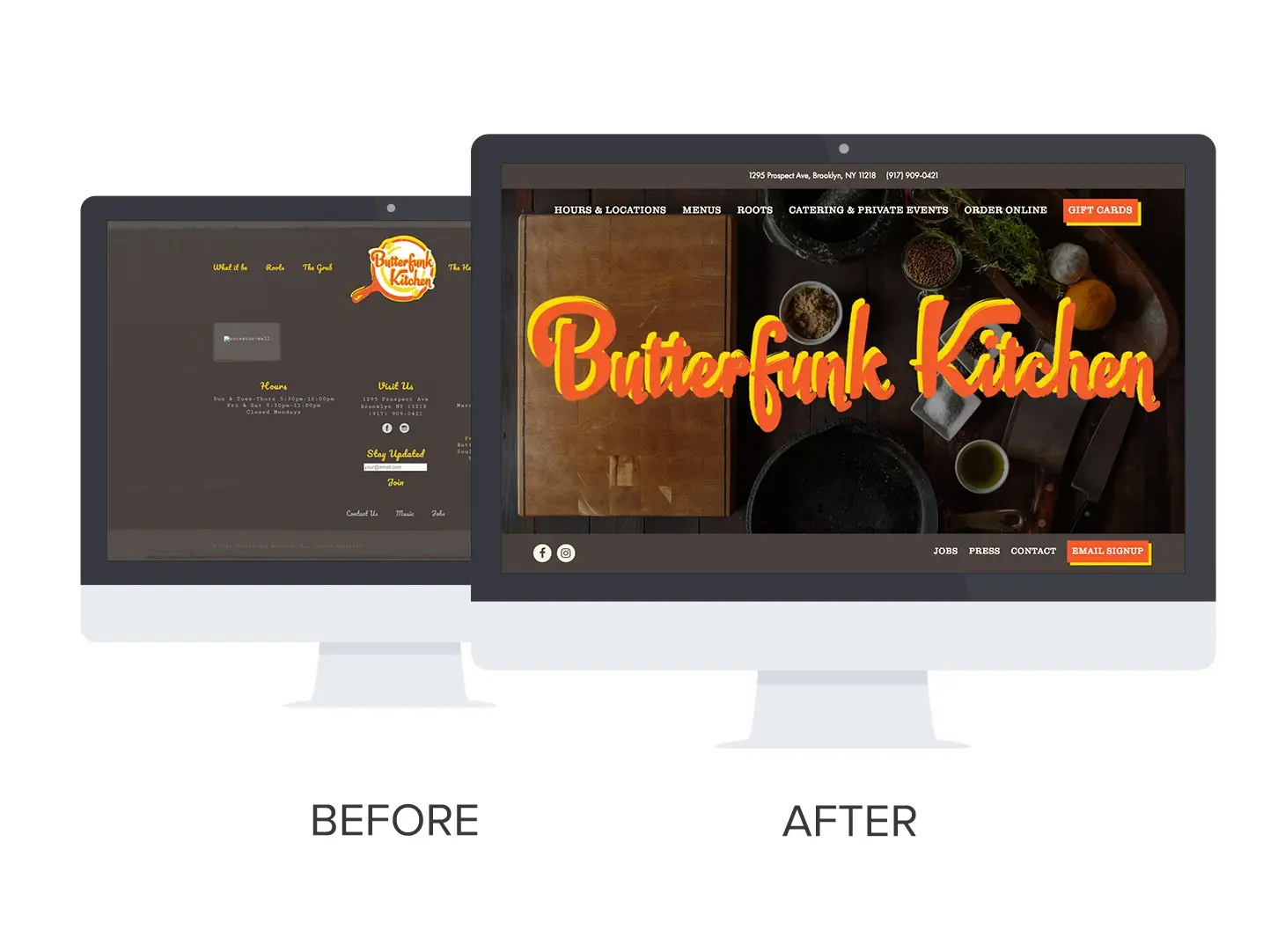 before and after shots of butterfunk's website