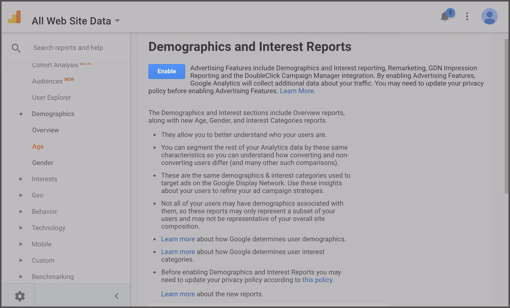 Google Analytic dashboard