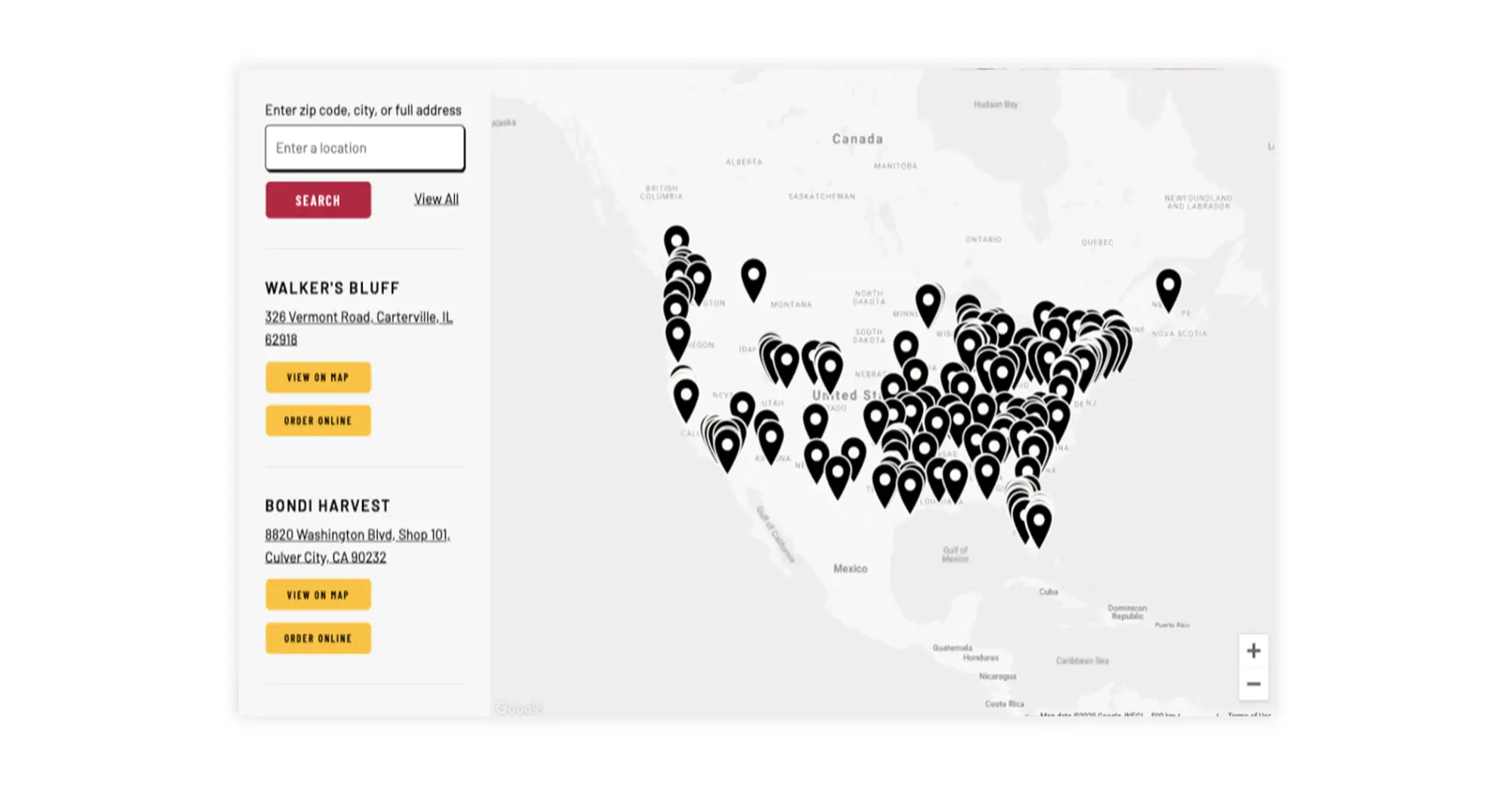 A US Map of Online Ordering Locations