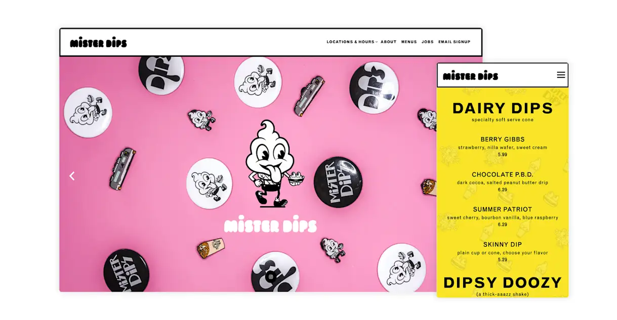 The website for Mister Dips