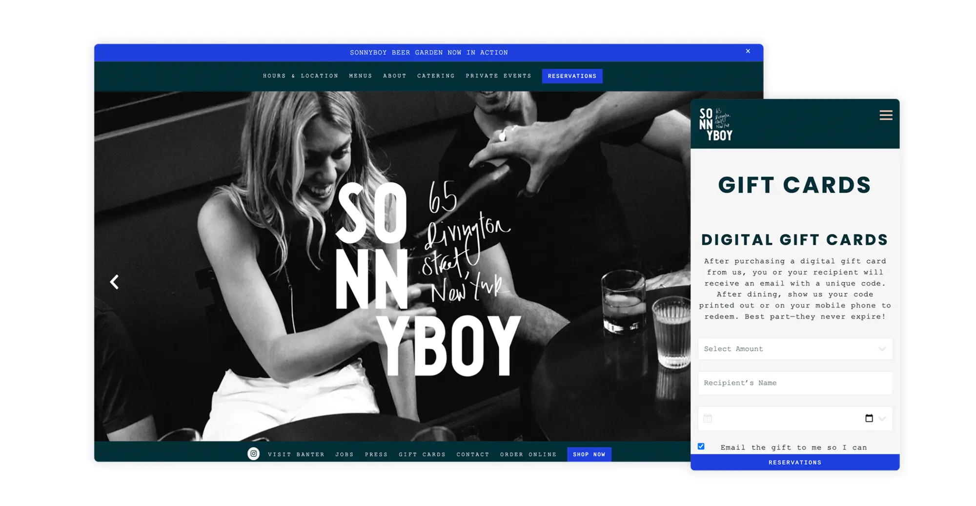 Example of a bar website