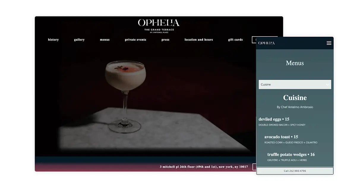 A screenshot of the website for Ophelia