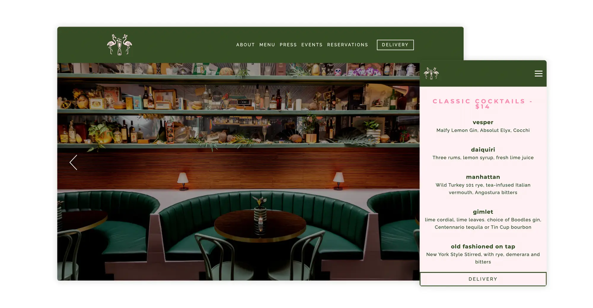 Example of a bar website