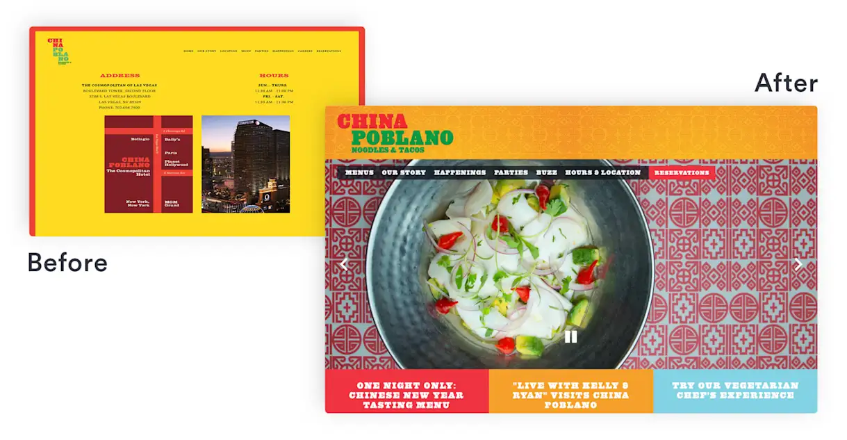 a close up of a restaurant website.