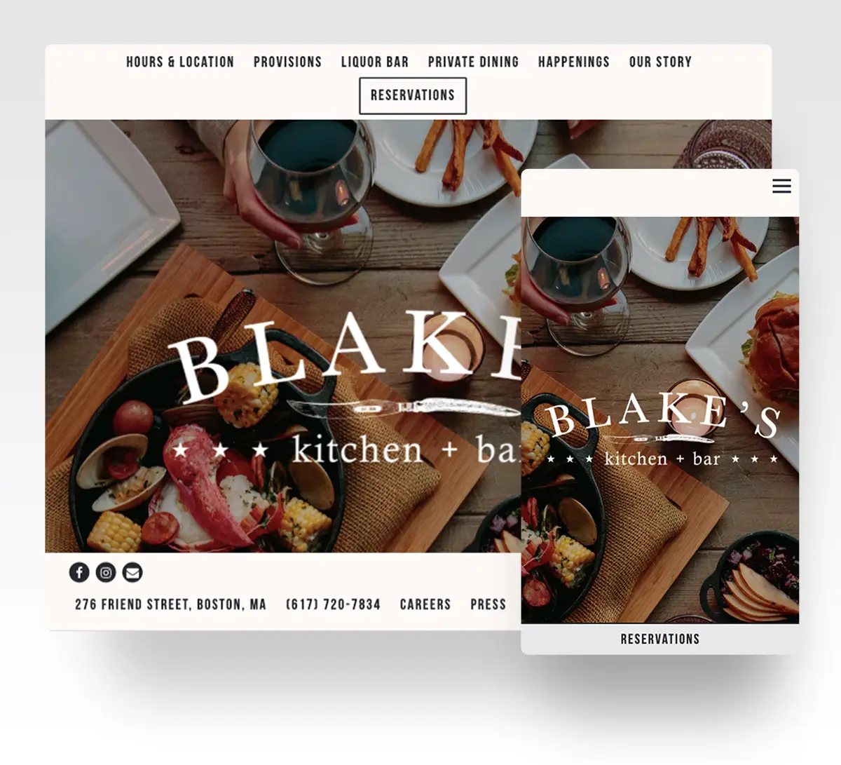 Screenshot of a restaurant website