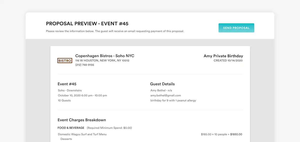 Restaurant Event Proposal Form