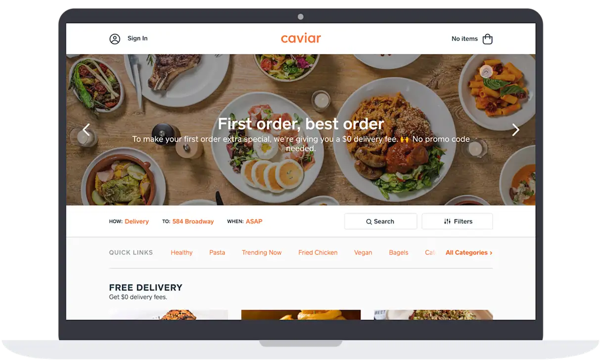 a screenshot of the Caviar marketplace