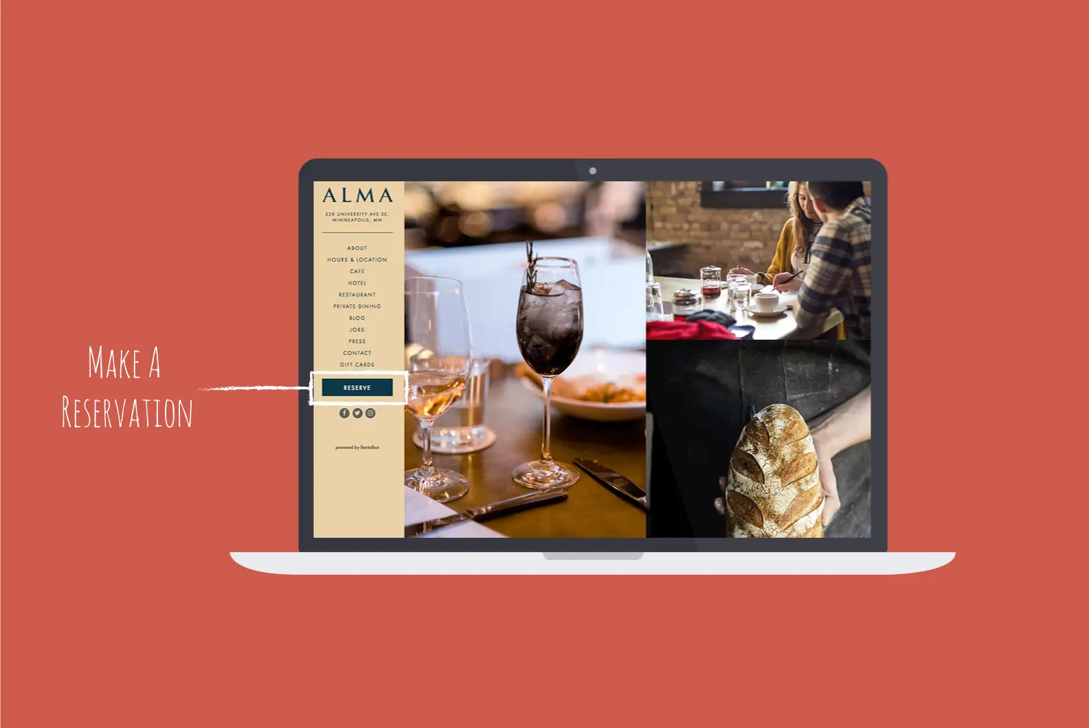 A screenshot of a restaurant website.