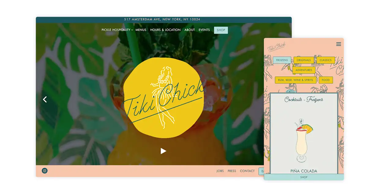 A screenshot of the website for Tiki Chick