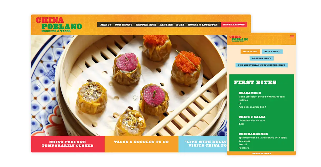 A screenshot of the website for China Poblano