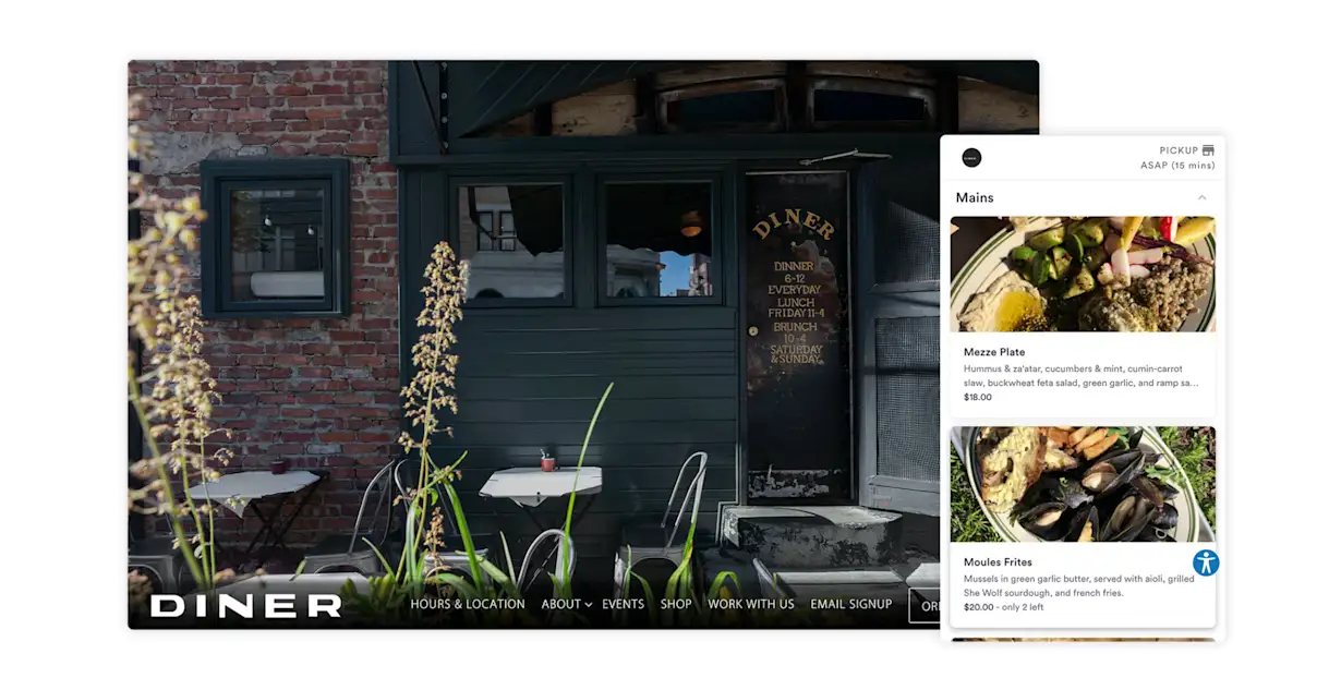 A screenshot of the website for Diner