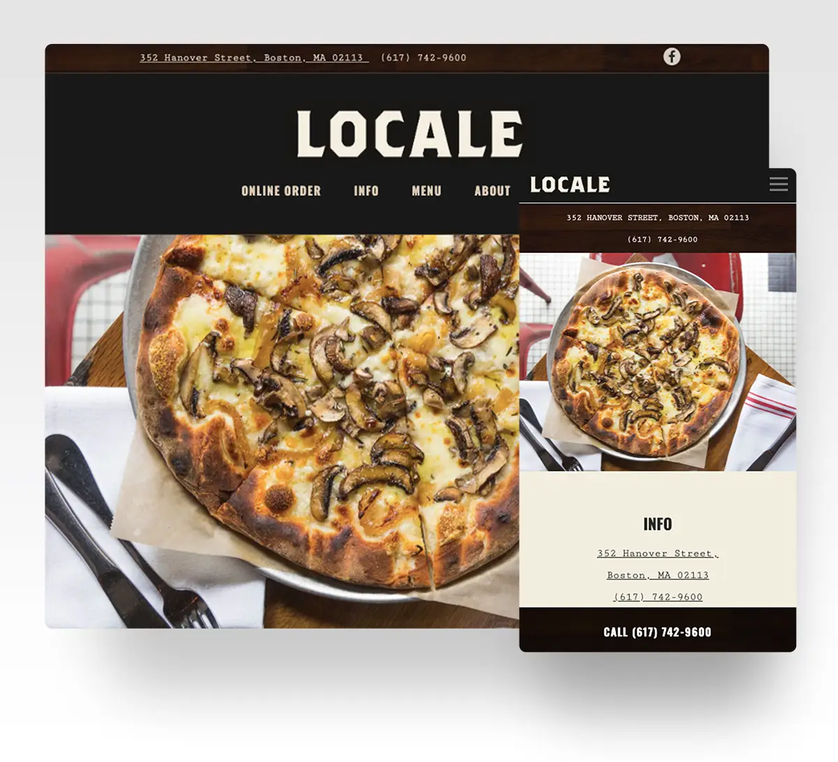 a screenshot of a restaurant website