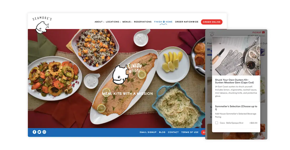 A screenshot of a restaurant website