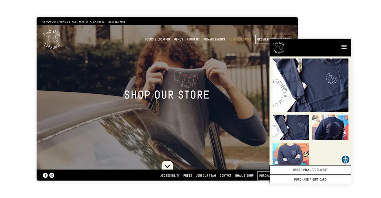 The website for Two Birds Taphouse