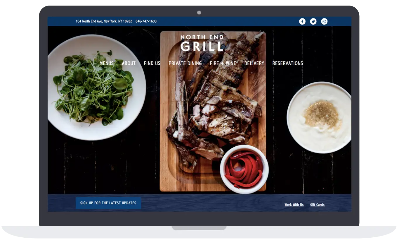 a screen shot of northend grill website