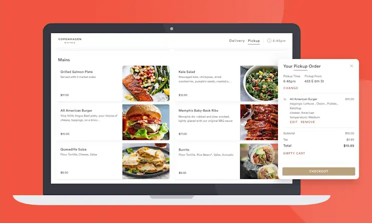 Desktop view of BentoBox's online ordering platform with a callout of an order