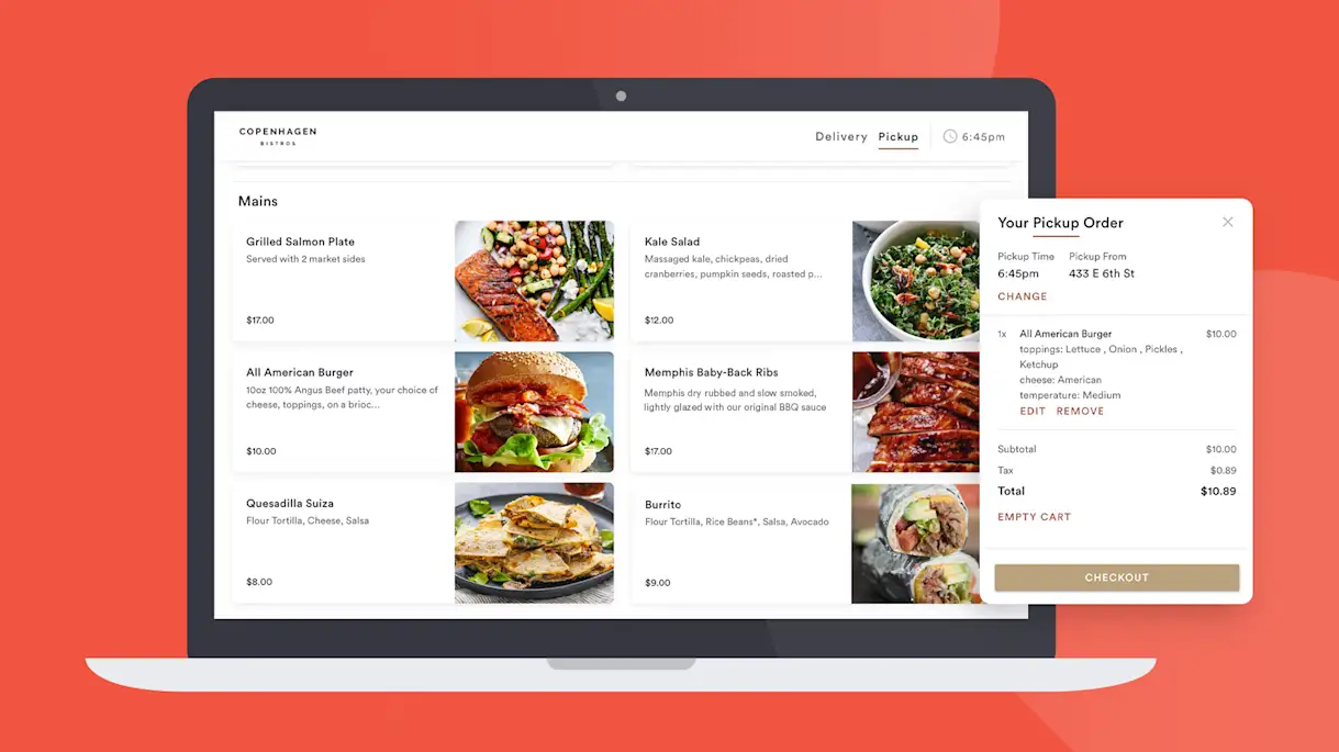 Desktop view of BentoBox's online ordering platform with a callout of an order