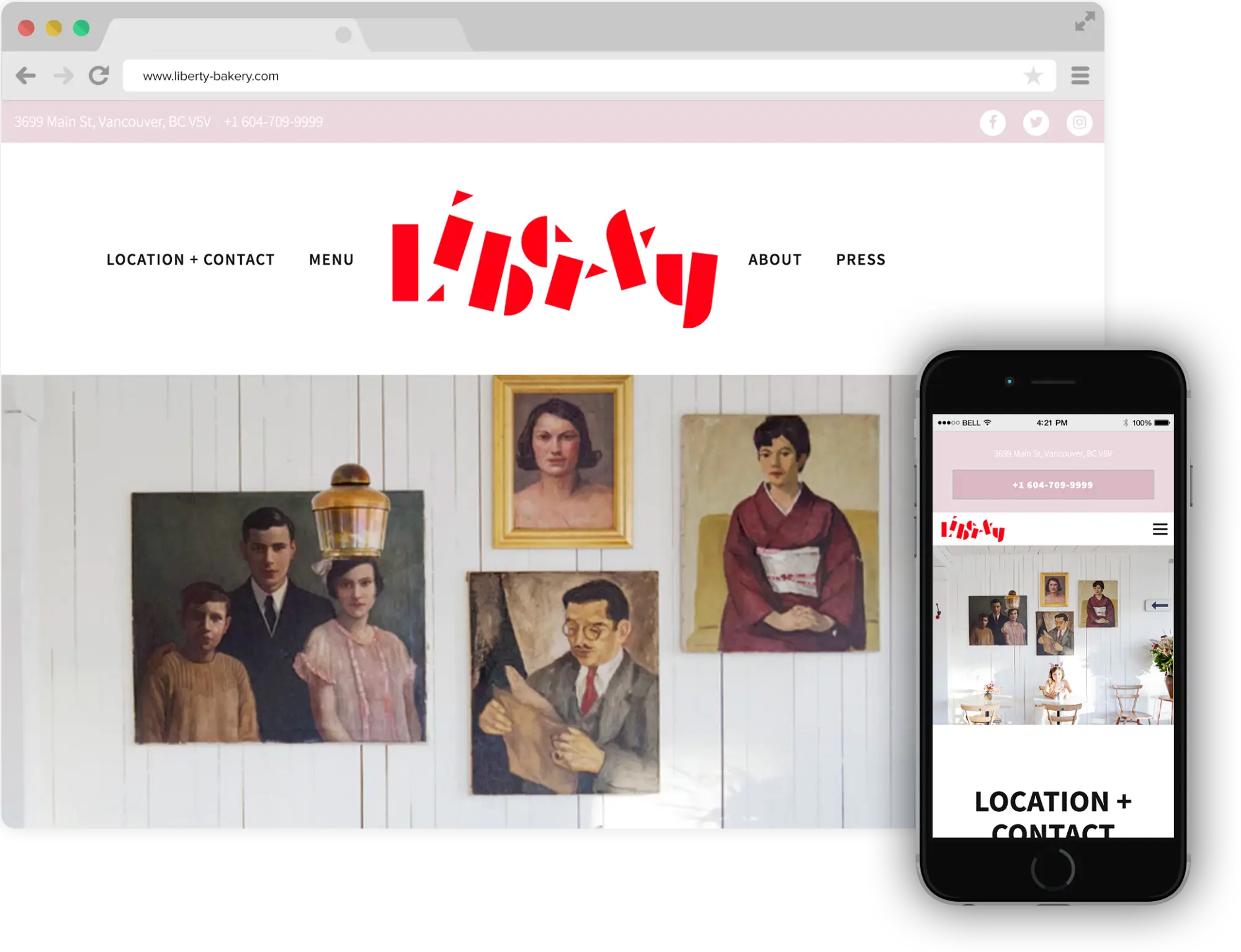 a screenshot of Liberty Bakery website