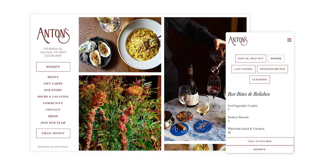 A screenshot of Aton's restaurant website