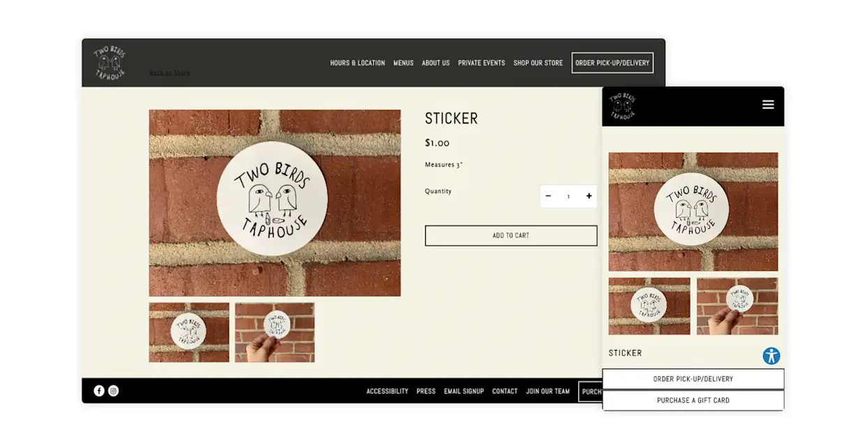 Two Birds Taphouse sells stickers on their website