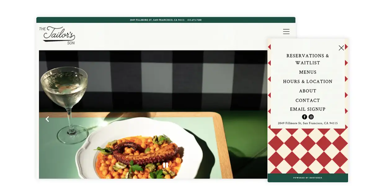 An example of a restaurant website