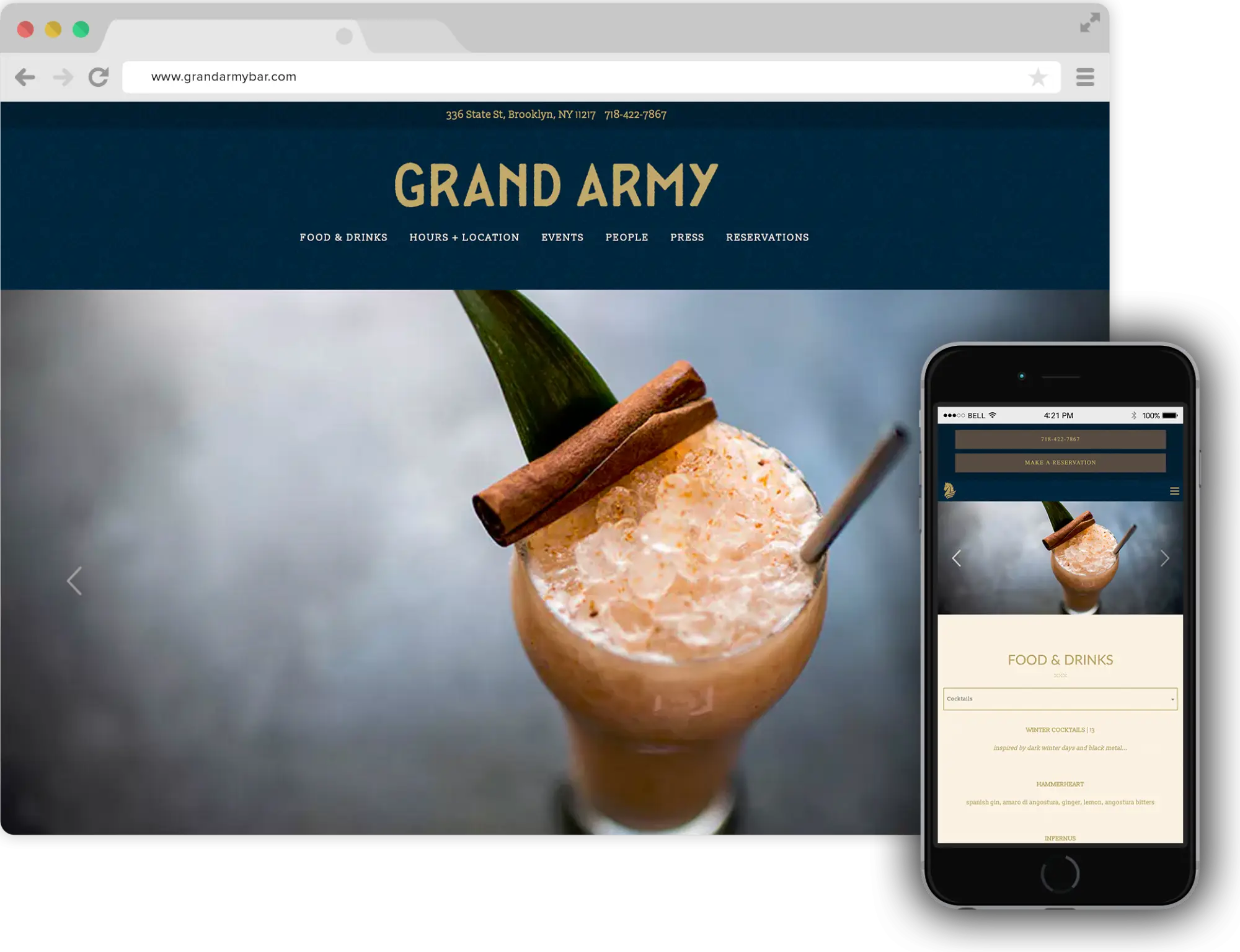 a screen shot of Grand Army's webiste