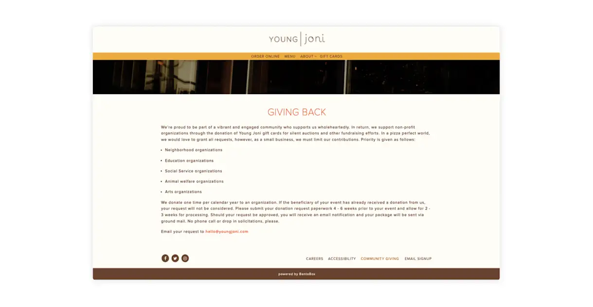 An example of a restaurant website