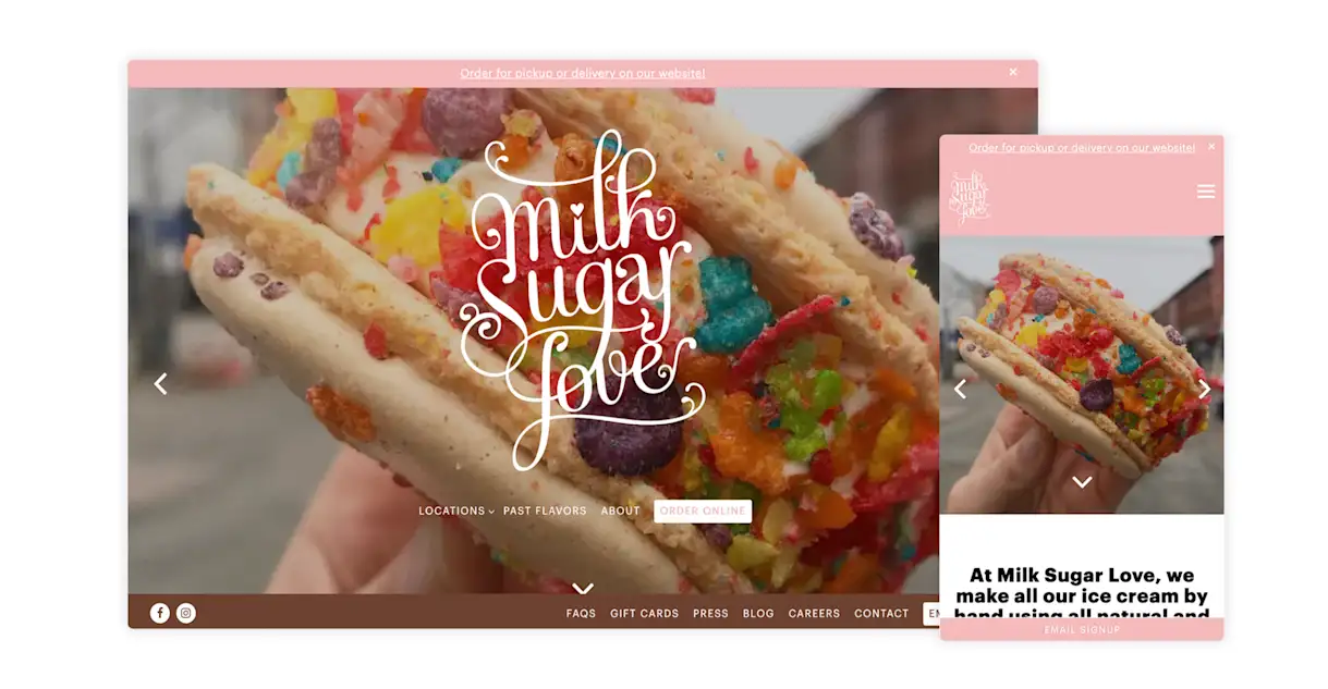 The website for Milk Sugar Love