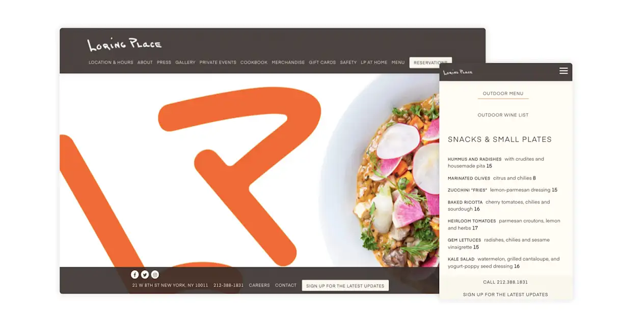 a screenshot of the website for Loring Place