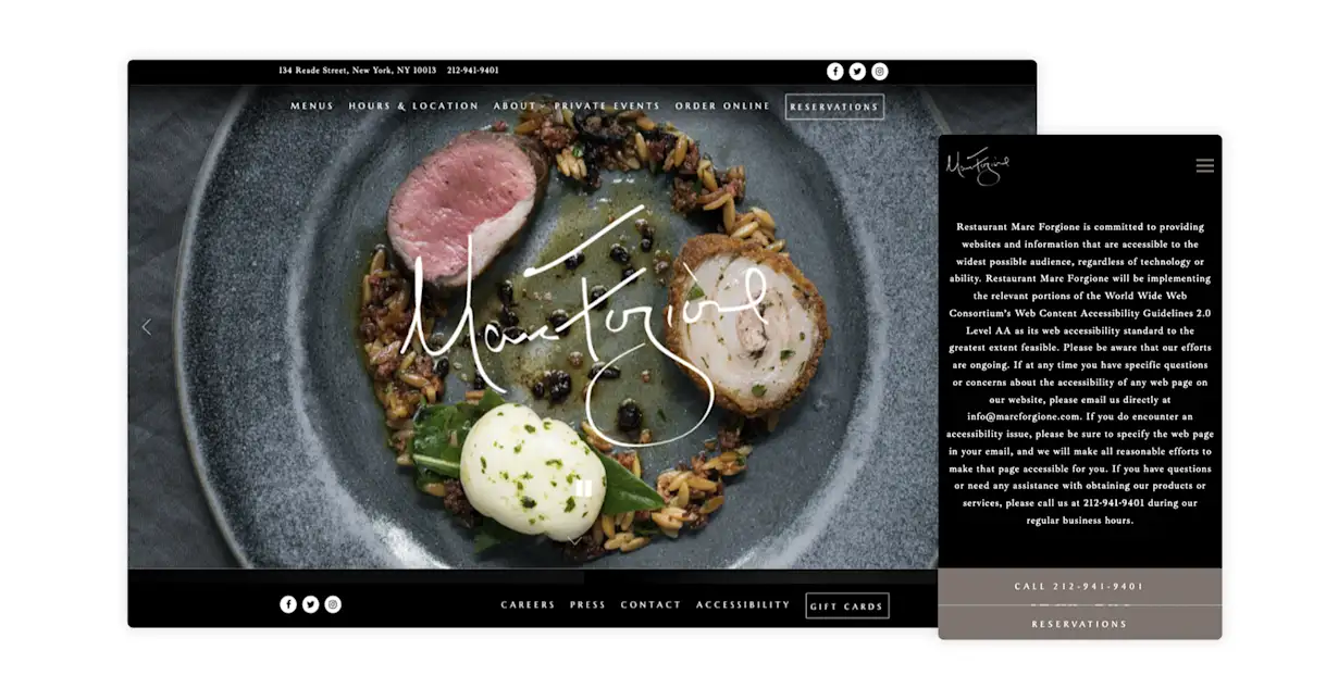 A screenshot of the website for Marc Forgione