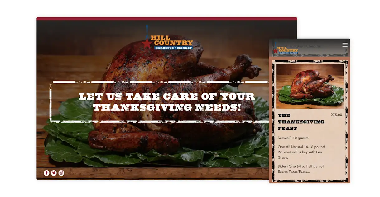 The website for Hill Country BBQ