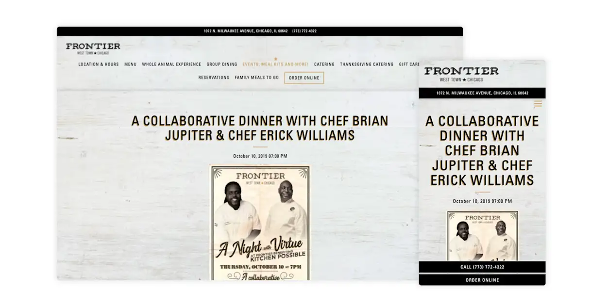 Frontier promotes a collaborative dining experience on the website