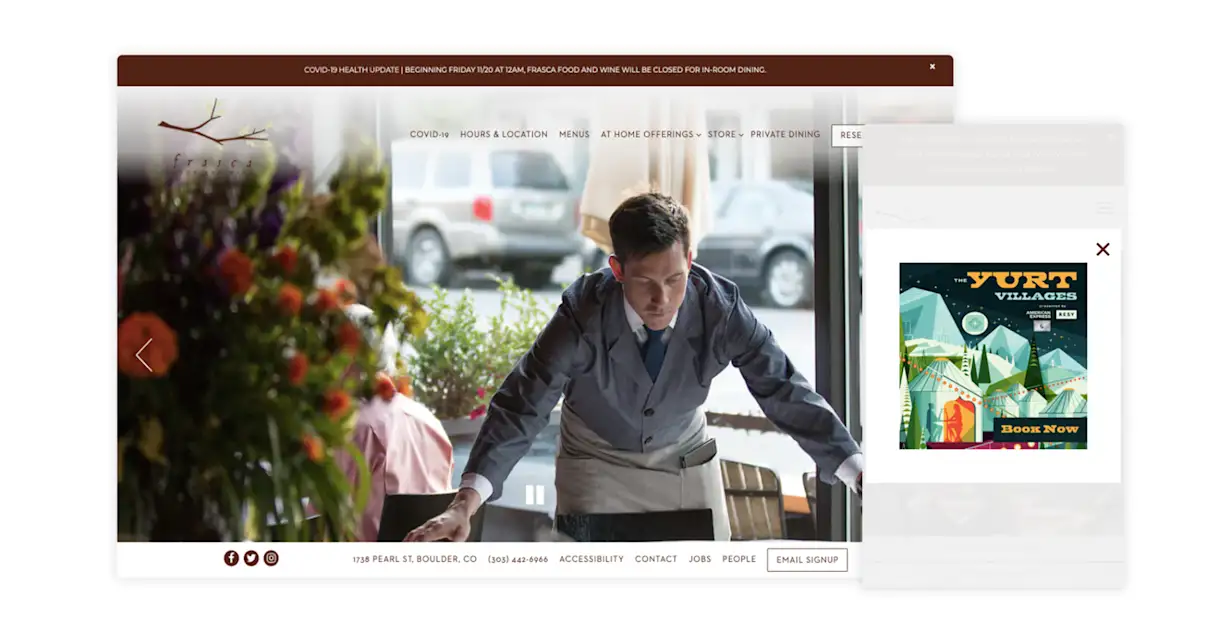 Frasca Food and Wine promotes The Yurt Villages, a heated tent dining experience