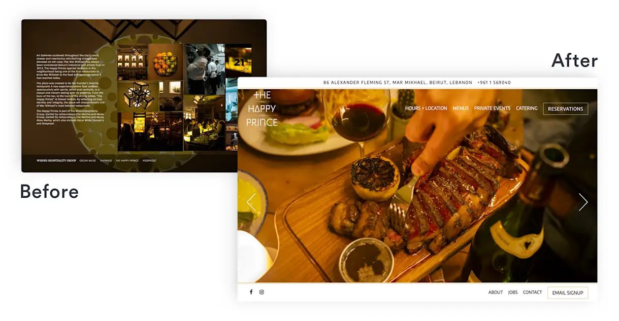 A screenshot of a restaurant website.