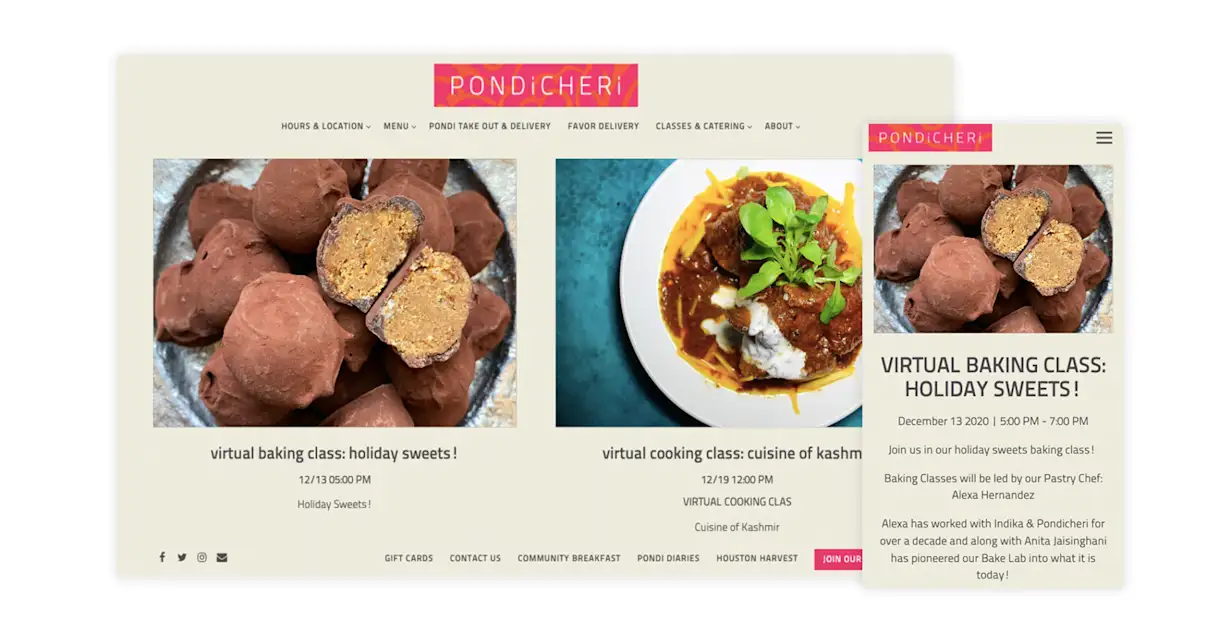 A screenshot of a restaurant website