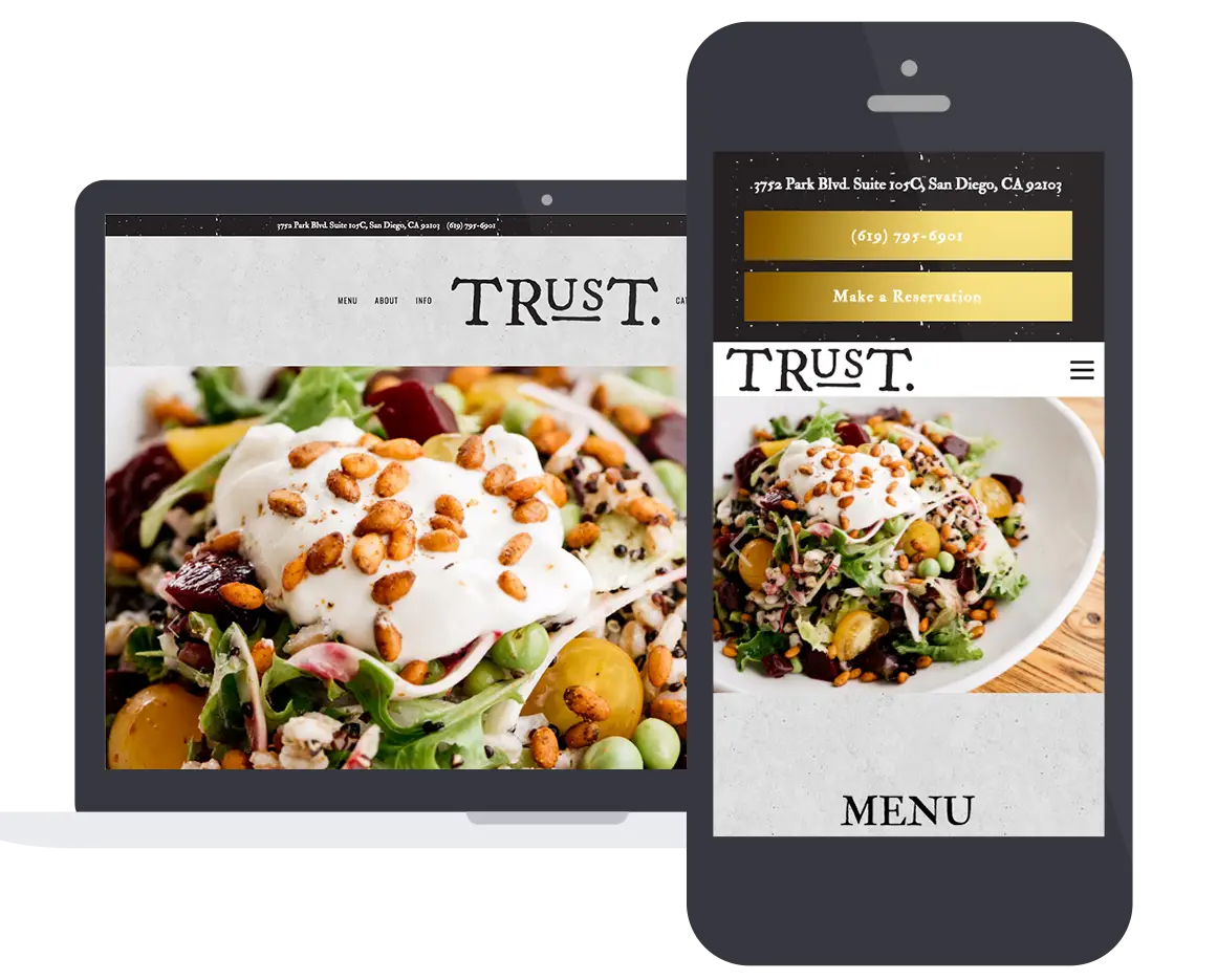 A screenshot of a restaurant website on a laptop and mobile phone.