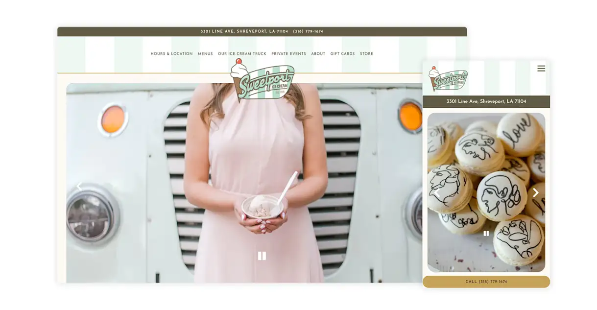 The website for Sweetport Ice Cream