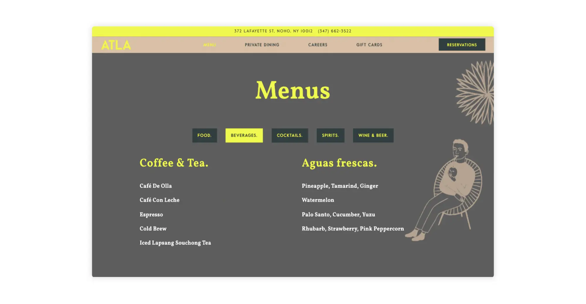 The menu page for ATLA