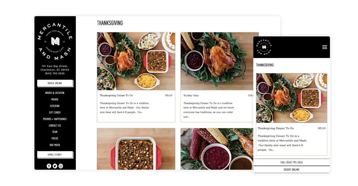 The website for Mercantile and Mash