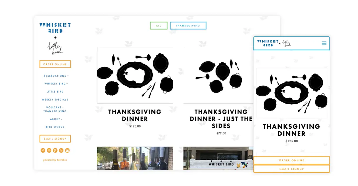 The website for Whiskey Bird