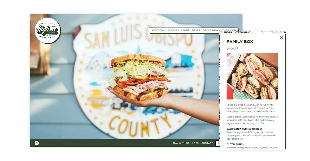 A screenshot of the website for High Street Deli
