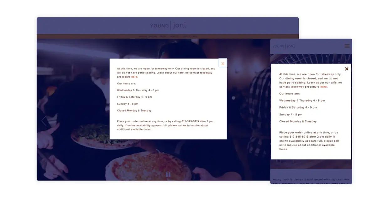 A screenshot of a restaurant website